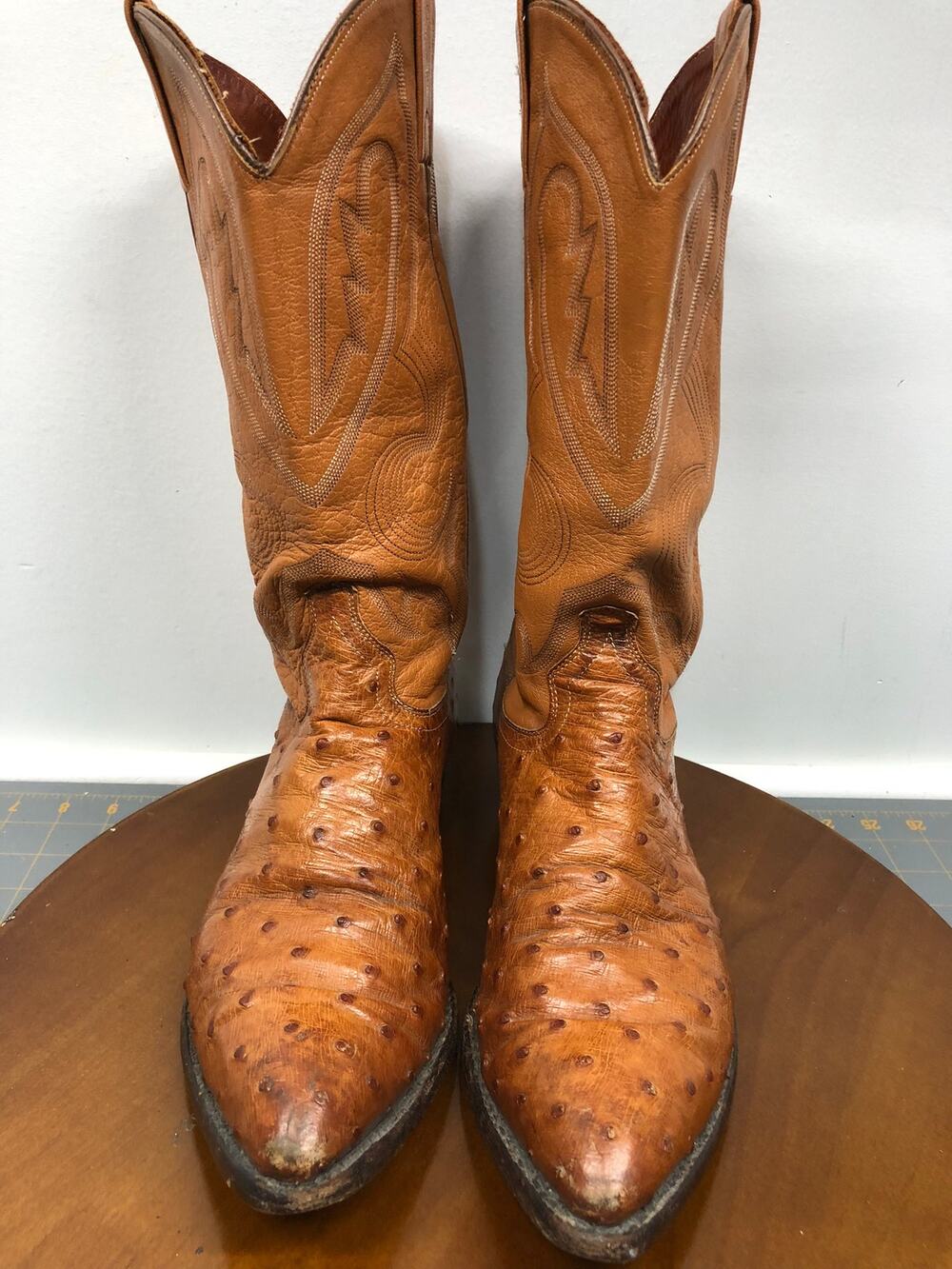 J. Chisholm Men's Full quill Ostrich Leather Western Cowboy Boots Size 9 D USA